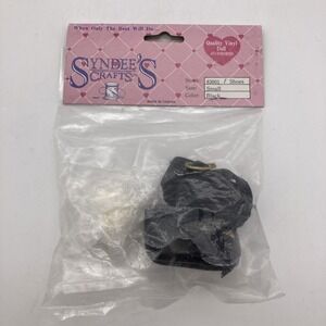 Vintage 1990 Syndee's Crafts Small Black Vinyl Doll Shoes White Lace Socks New